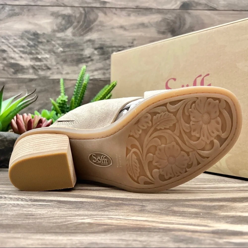 NIB Sofft Perrie Block Heel Slip On Sandal Light Grey Suede Leather 8M - Picture 8 of 12